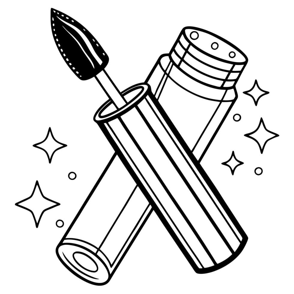 lip gloss cosmetic, coloring pages, cute style, illustration line art vector