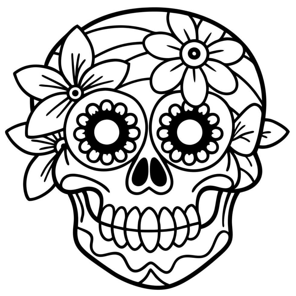 fantasy skull with flowers mexican sugar skull scary human head on dark background, vector