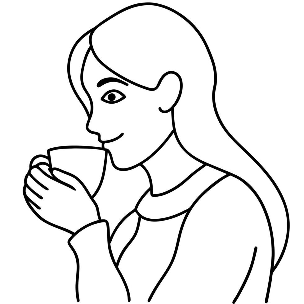 Woman drinking tea vector