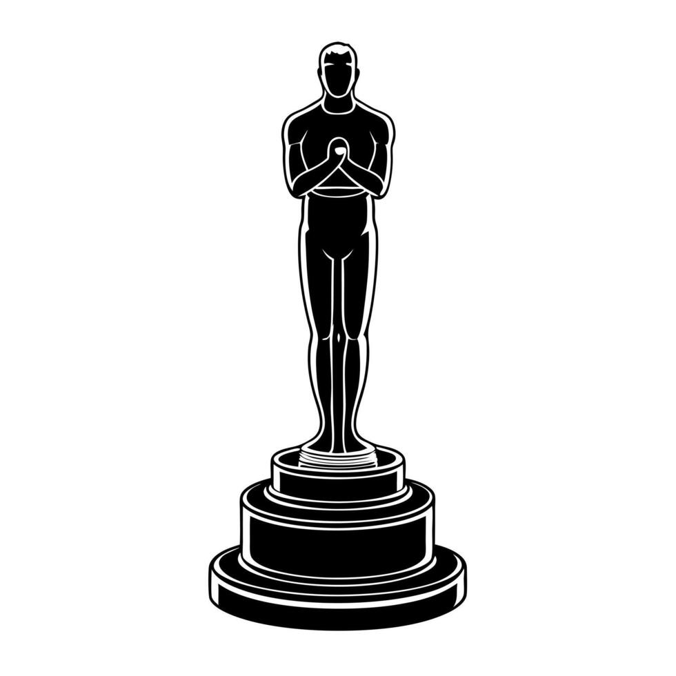 The oscar statue is shown in black and white vector