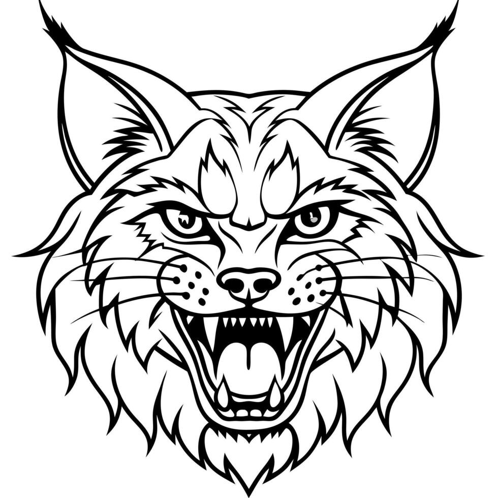 A black and white drawing of a lynx head vector