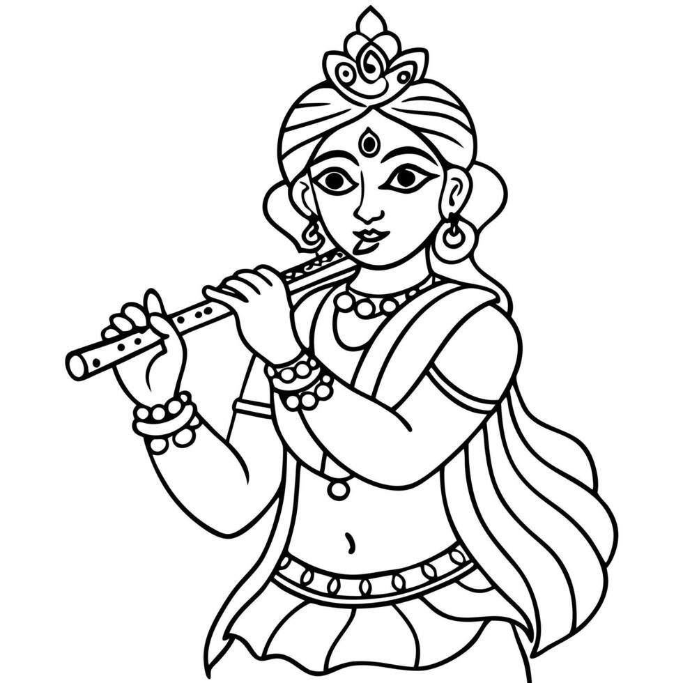 Krishna playing flute coloring pages vector