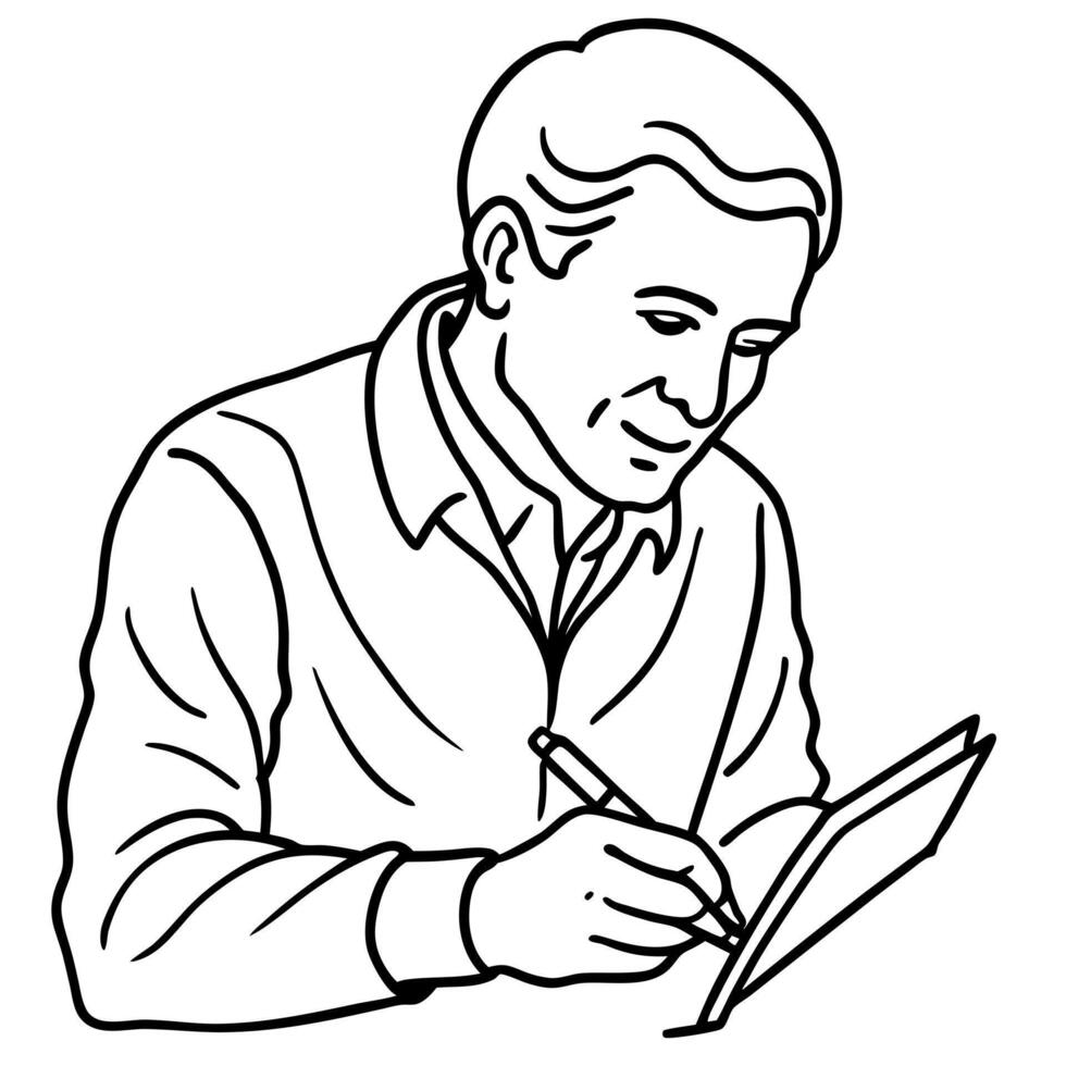Man writing on paper coloring pages vector