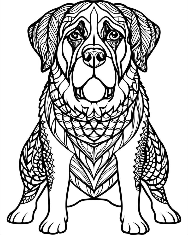 an intricate line art illustration of a st bernard dog filled with detailed patterns and geometric vector