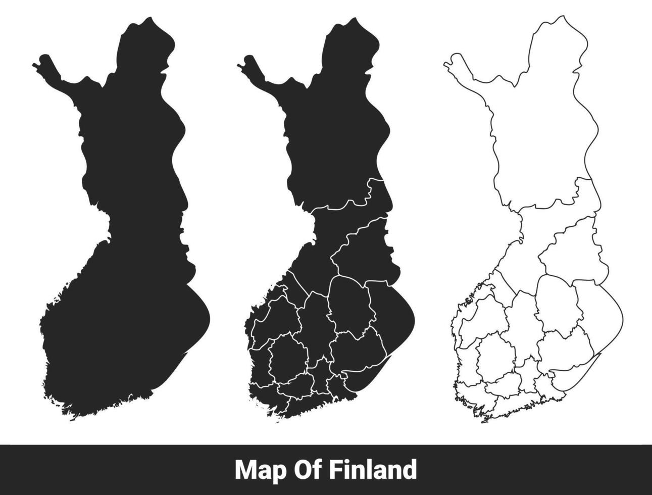 Black map of Finland flat and outline style illustration set vector