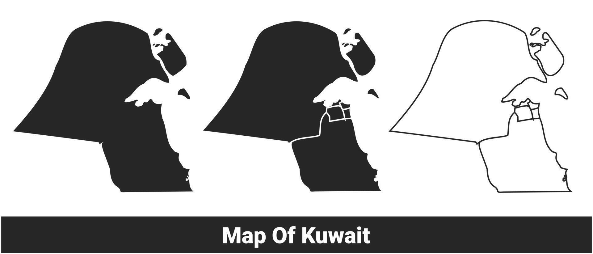 Black map of Kuwait flat and outline style illustration set vector