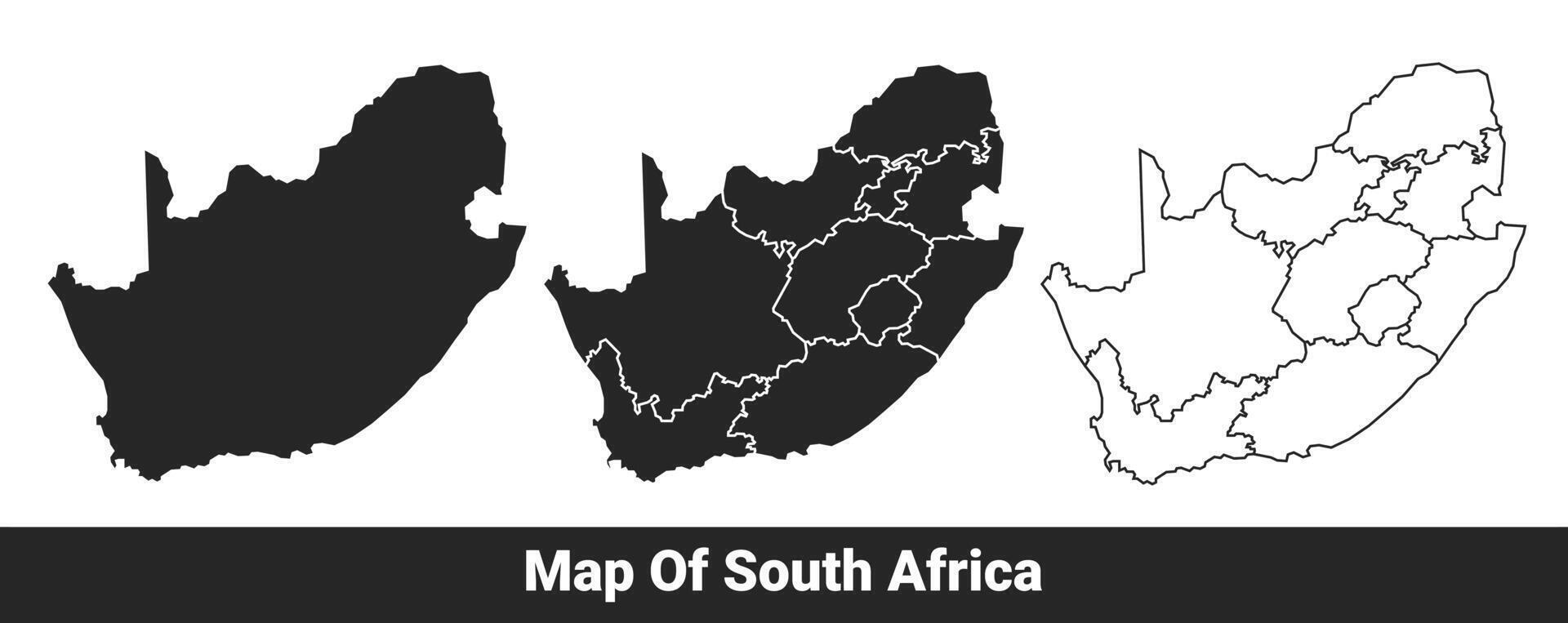 Black map of South Africa flat and outline style illustration set vector