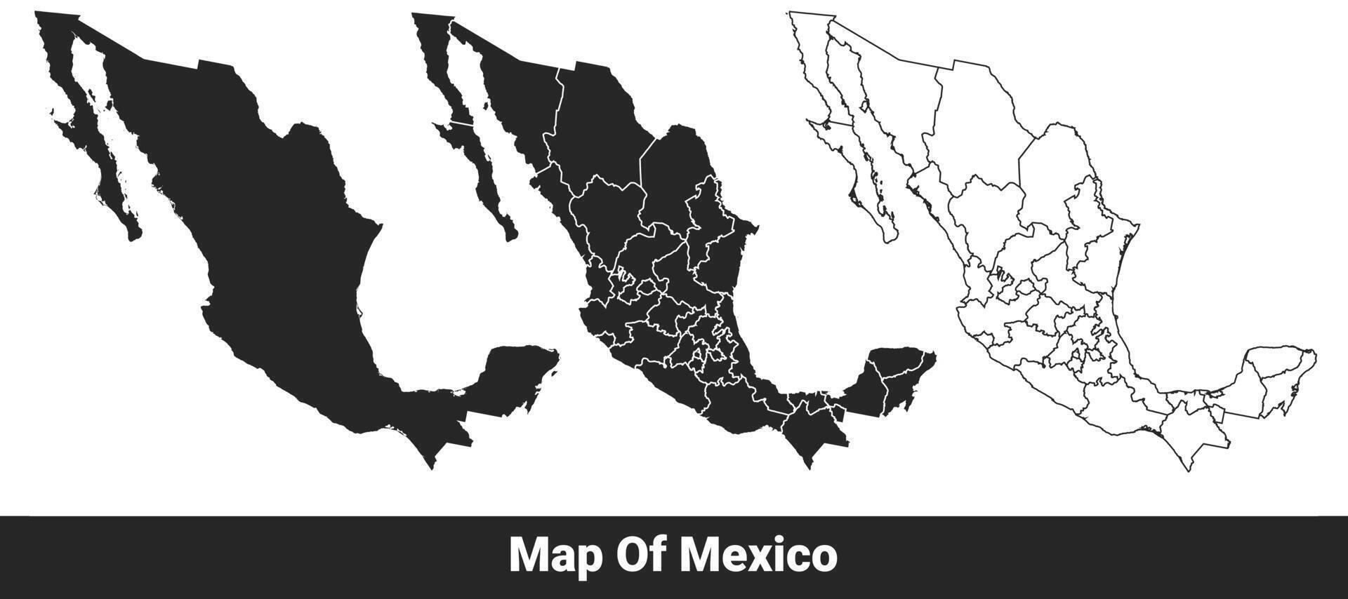 Black map of Mexico flat and outline style illustration set vector