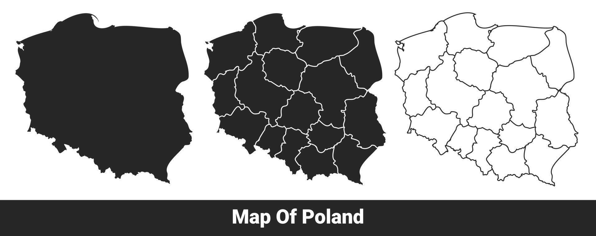 Black map of Poland flat and outline style illustration set vector