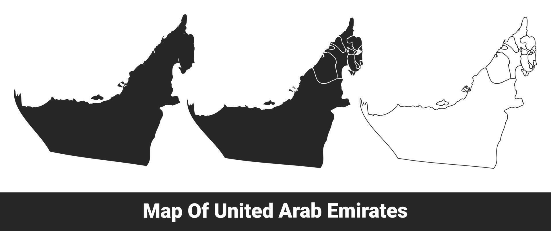 Black map of United Arab Emirates flat and outline style illustration set vector
