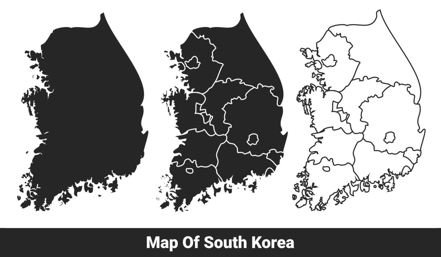 Black map of South Korea flat and outline style illustration set vector