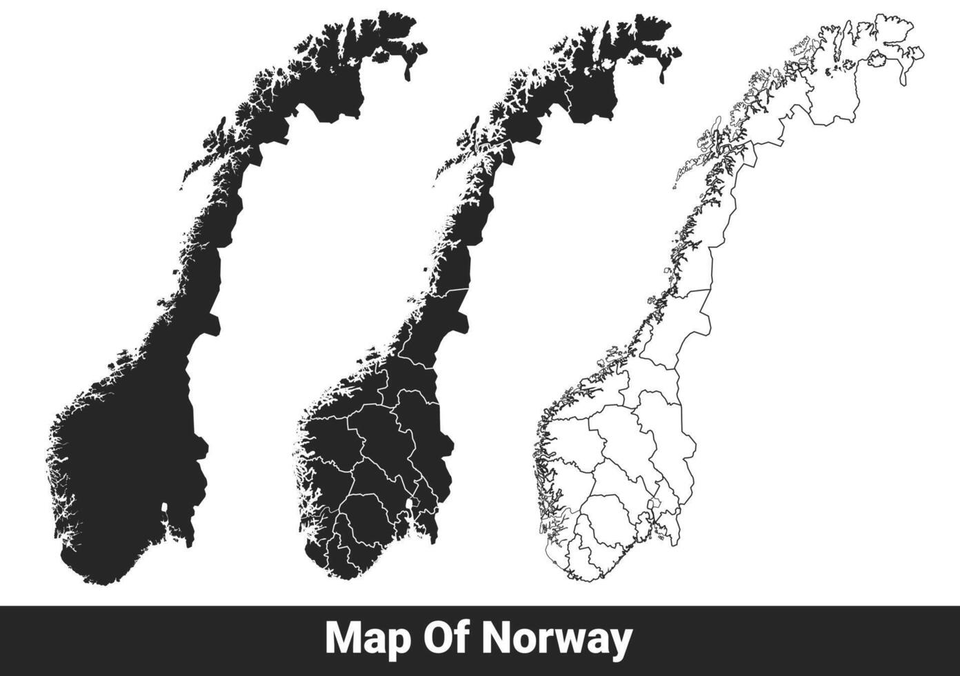 Black map of Norway flat and outline style illustration set vector
