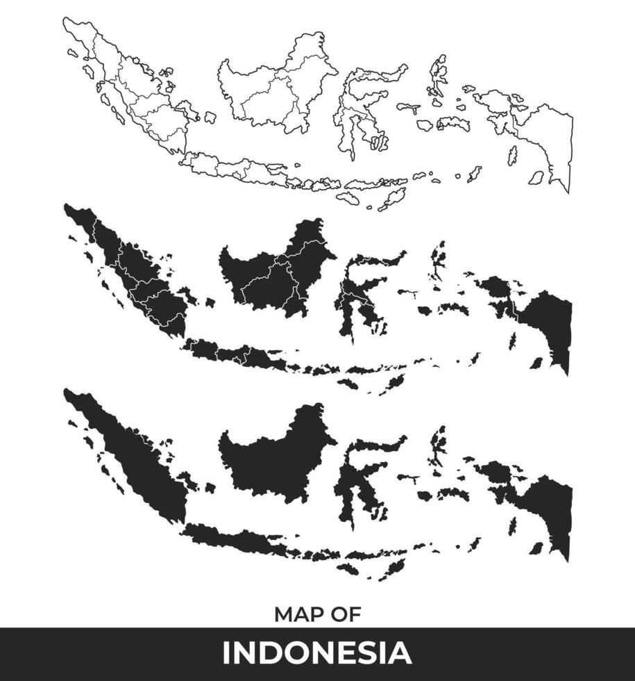 Black map of Indonesia flat and outline style illustration set vector