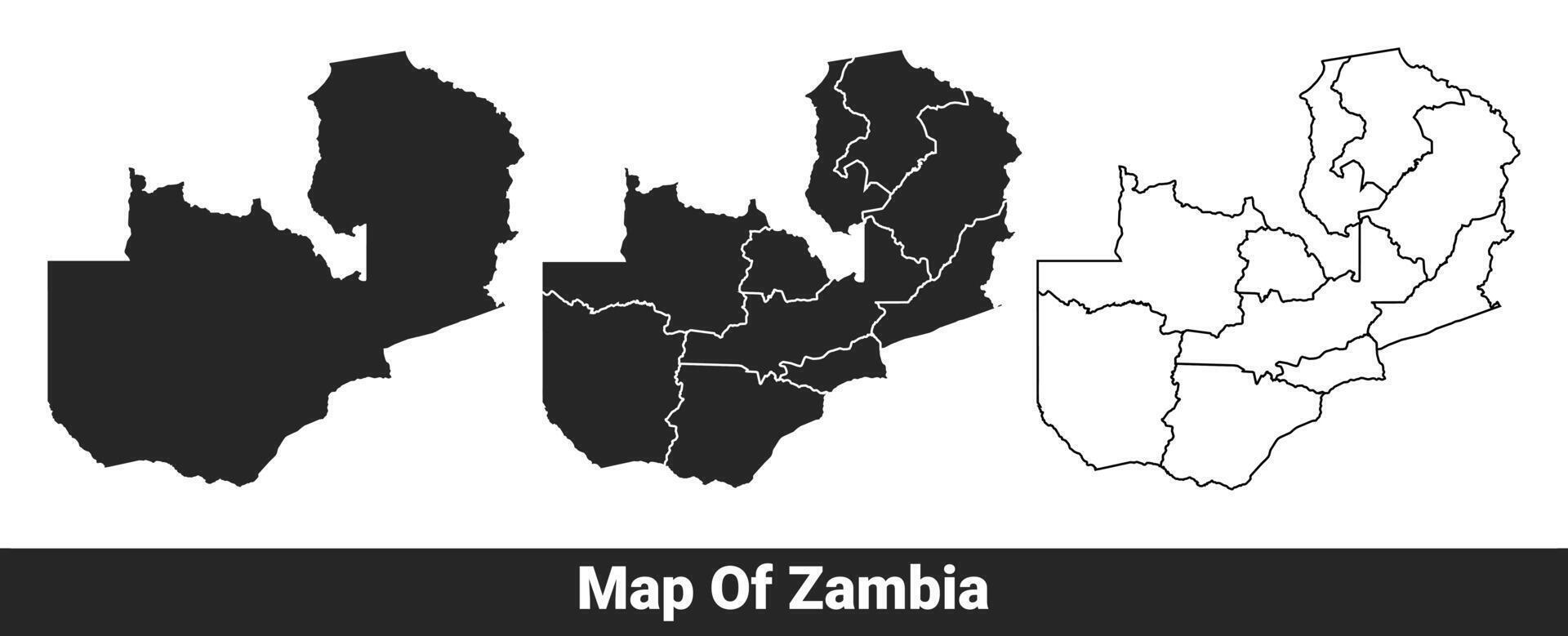 Black map of Zambia flat and outline style illustration set vector