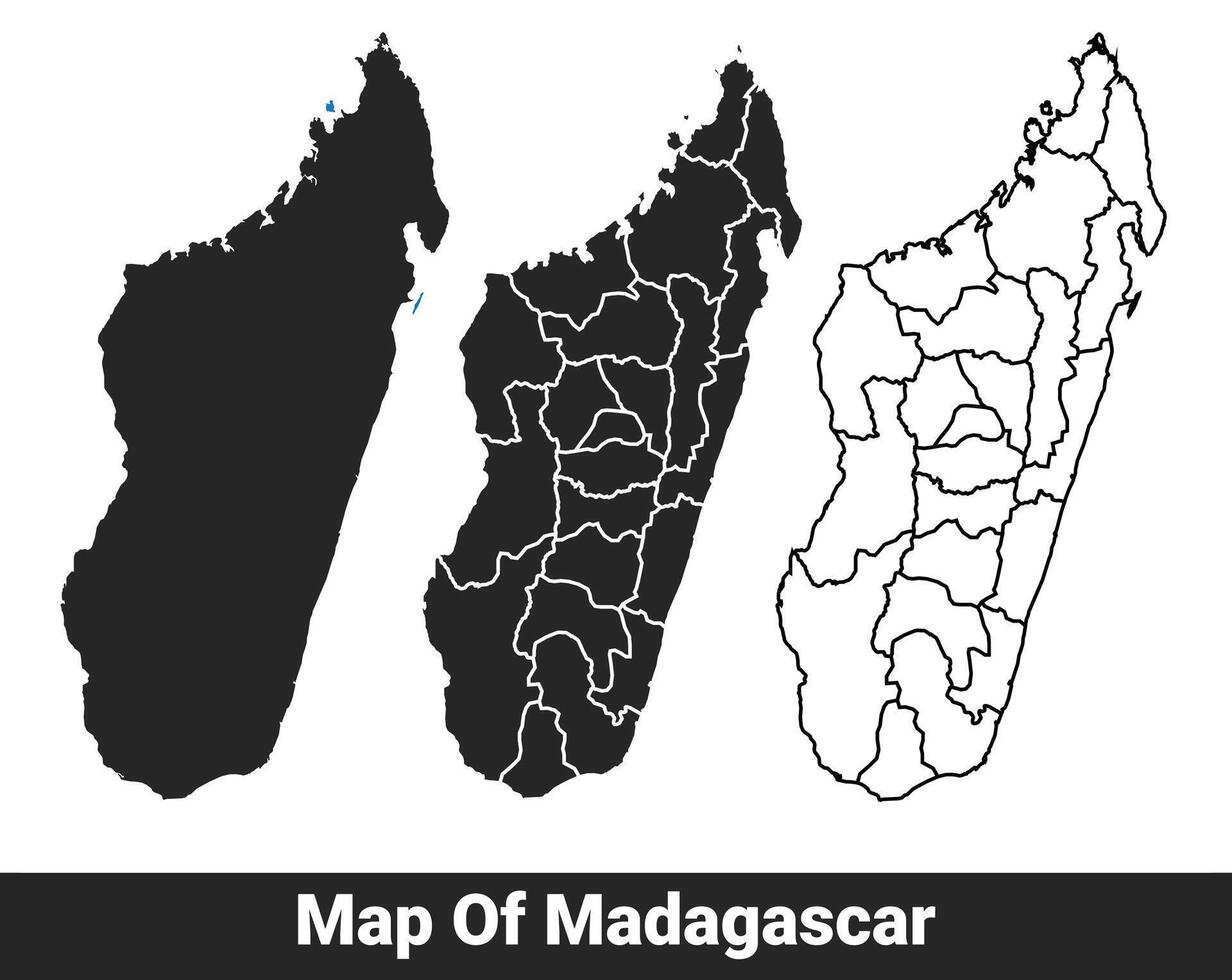 Black map of Madagascar flat and outline style illustration set vector