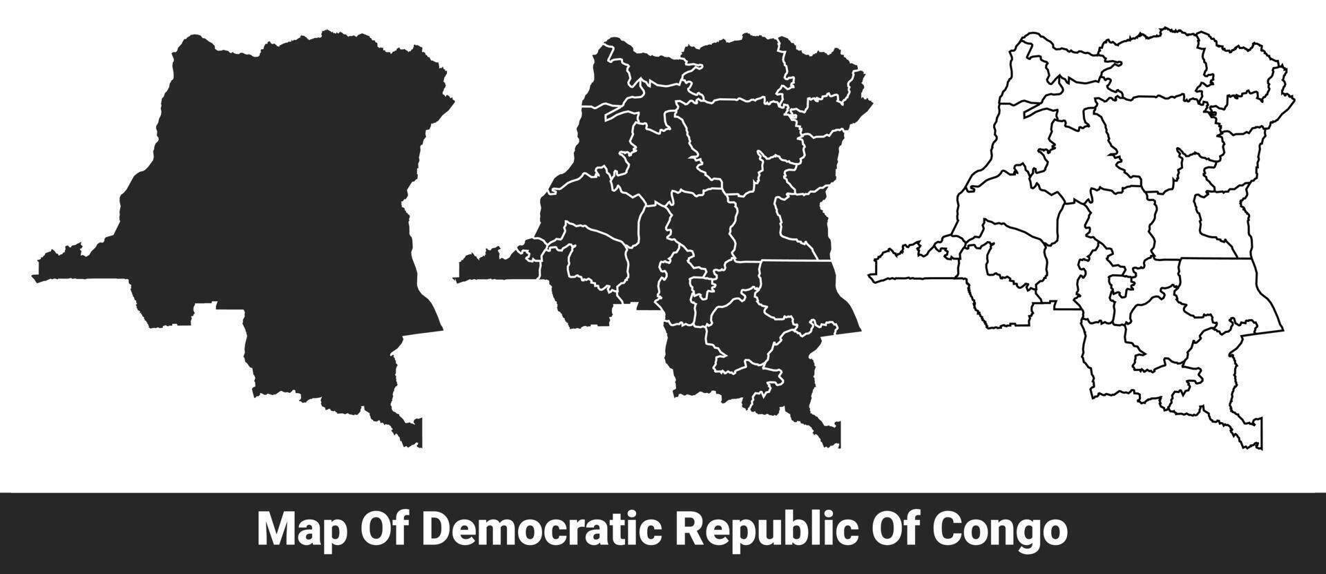 Black map of Democratic Republic of Congo flat and outline style illustration set vector