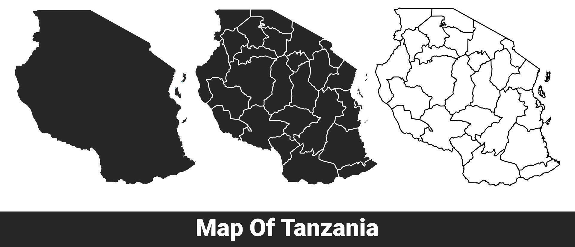 Black map of Tanzania flat and outline style illustration set vector