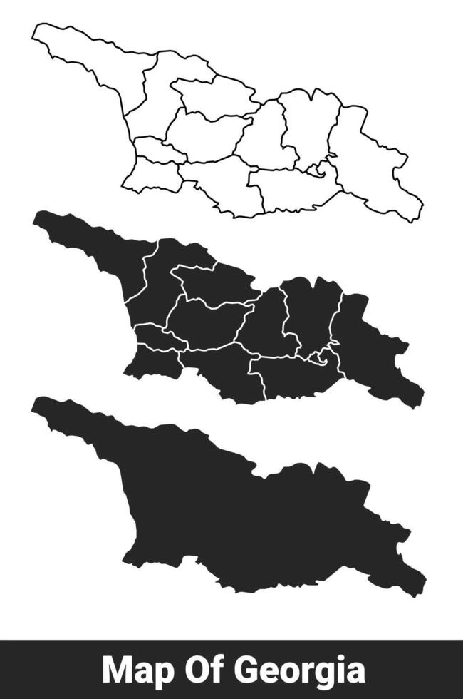 Black map of Georgia flat and outline style illustration set vector