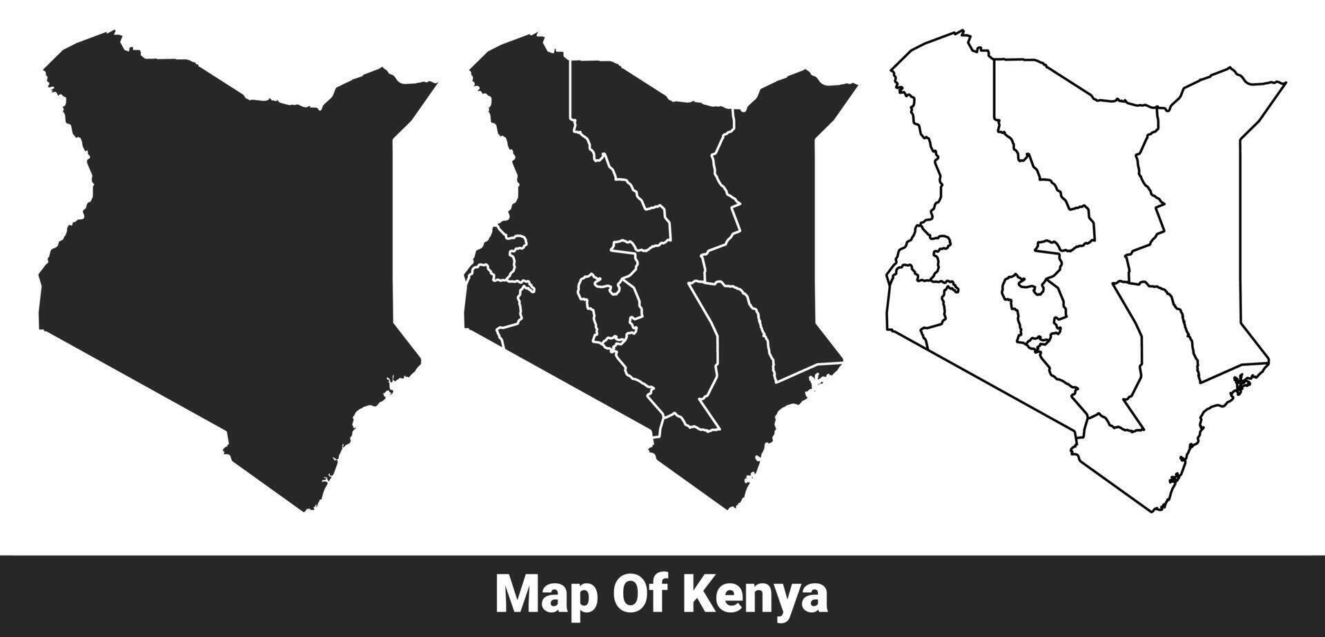 Black map of Kenya flat and outline style illustration set vector
