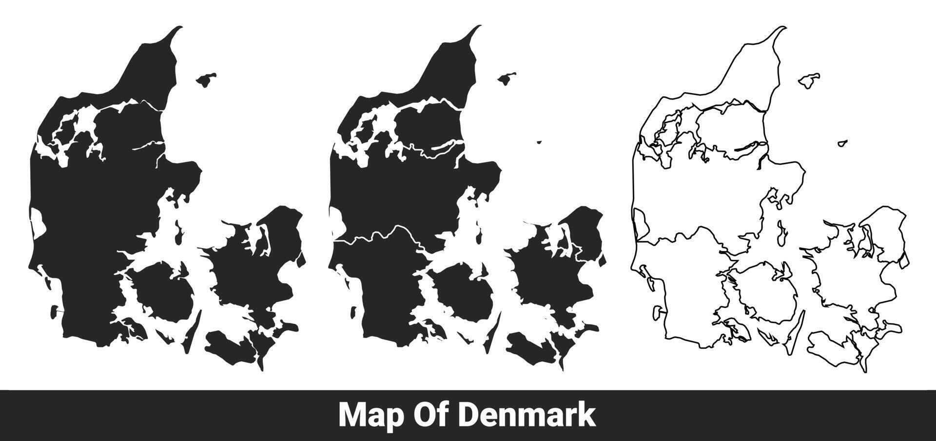 Black map of Denmark flat and outline style illustration set vector
