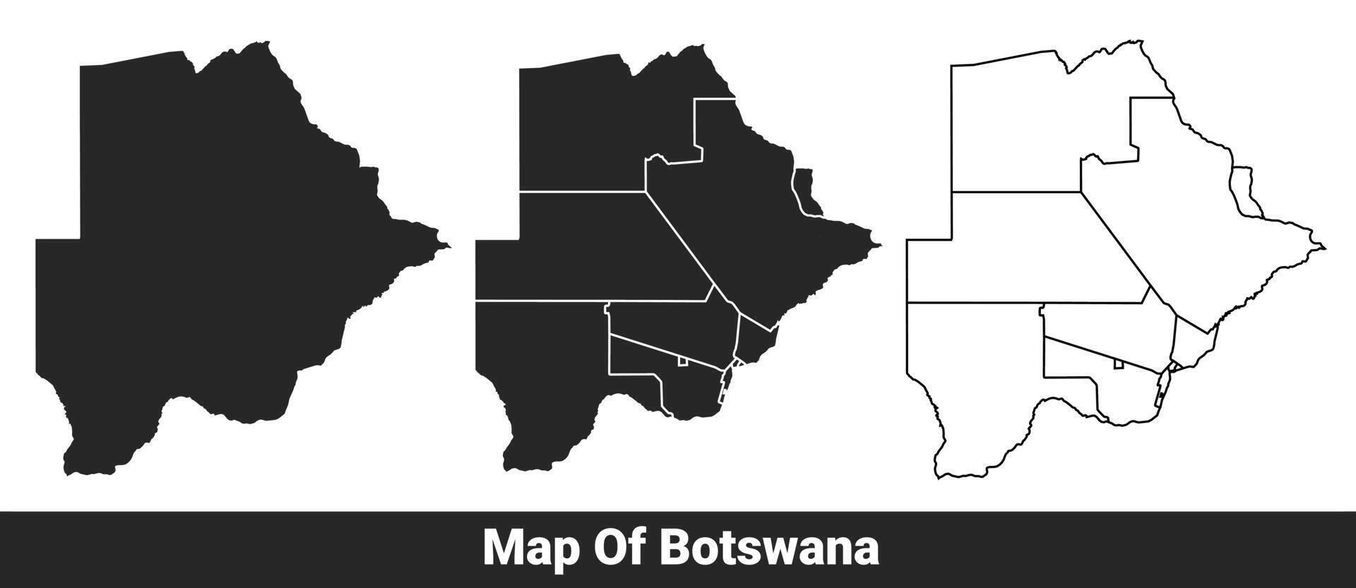 Black map of Botswana flat and outline style illustration set vector