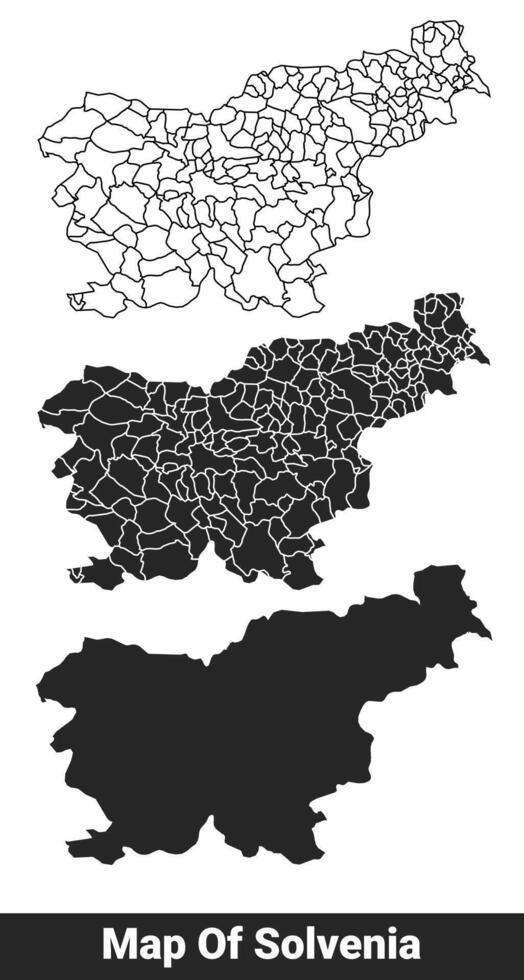 Black map of Slovenia flat and outline style illustration set vector