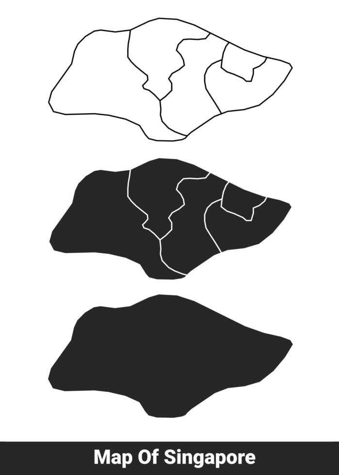 Black map of Singapore flat and outline style illustration set vector