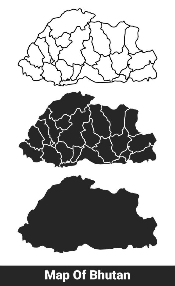Black map of Bhutan flat and outline style illustration set vector