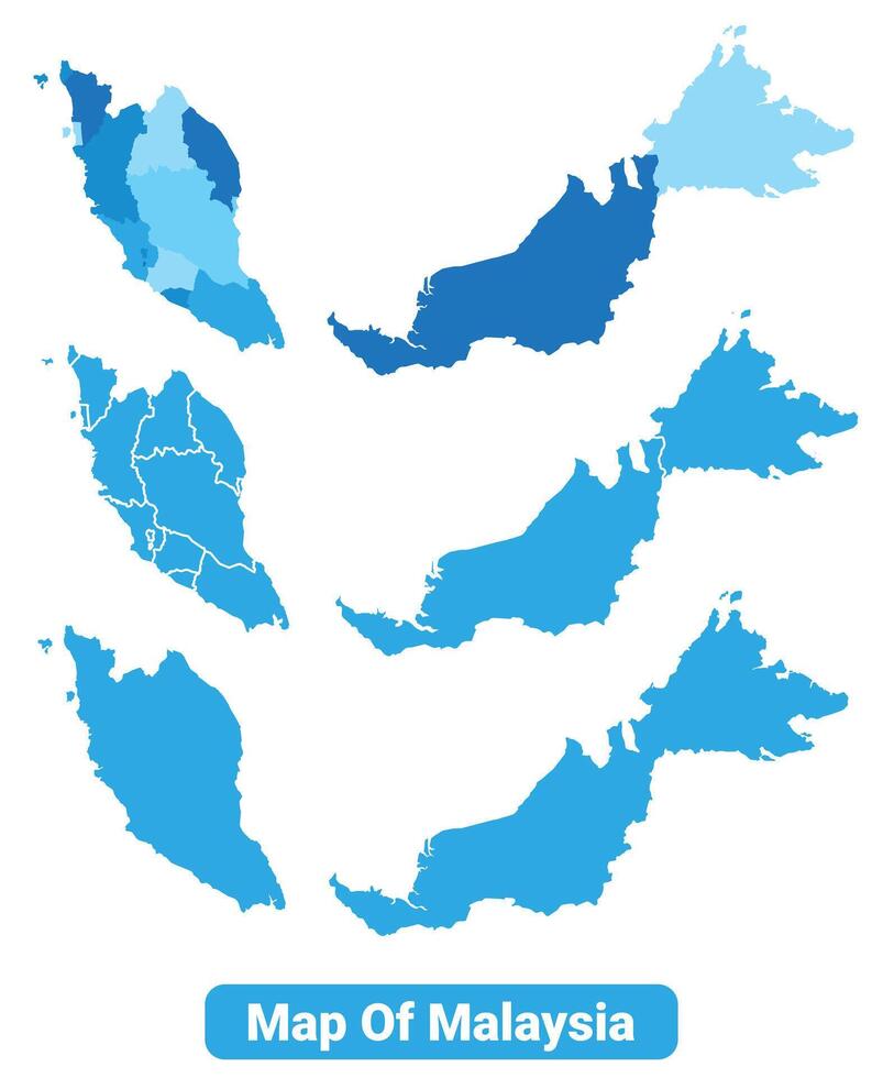 Bluescale Malaysia map in different style border outline illustration set vector