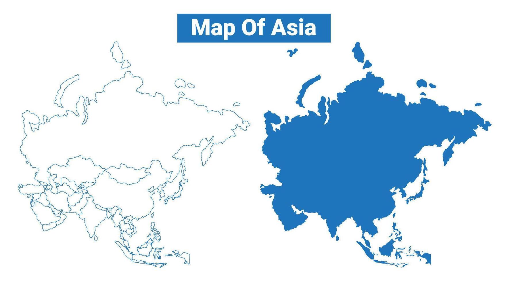 Asia simple flat map outline style illustration set vector