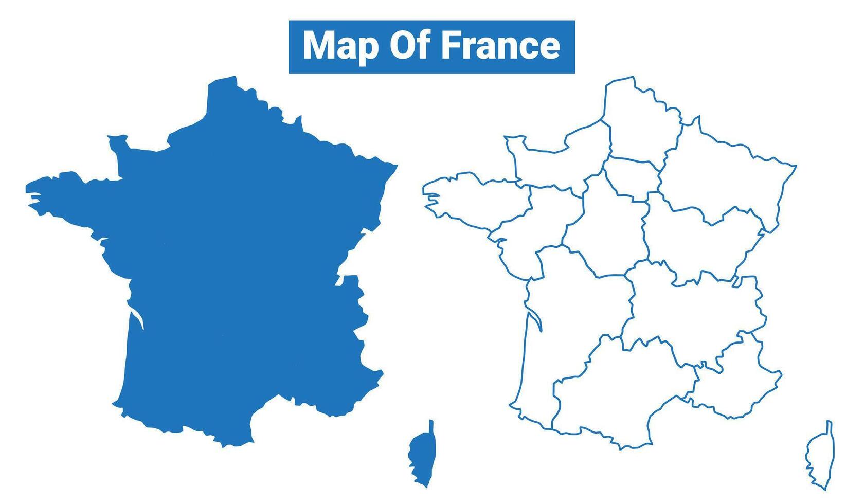 France simple flat map outline style illustration set vector