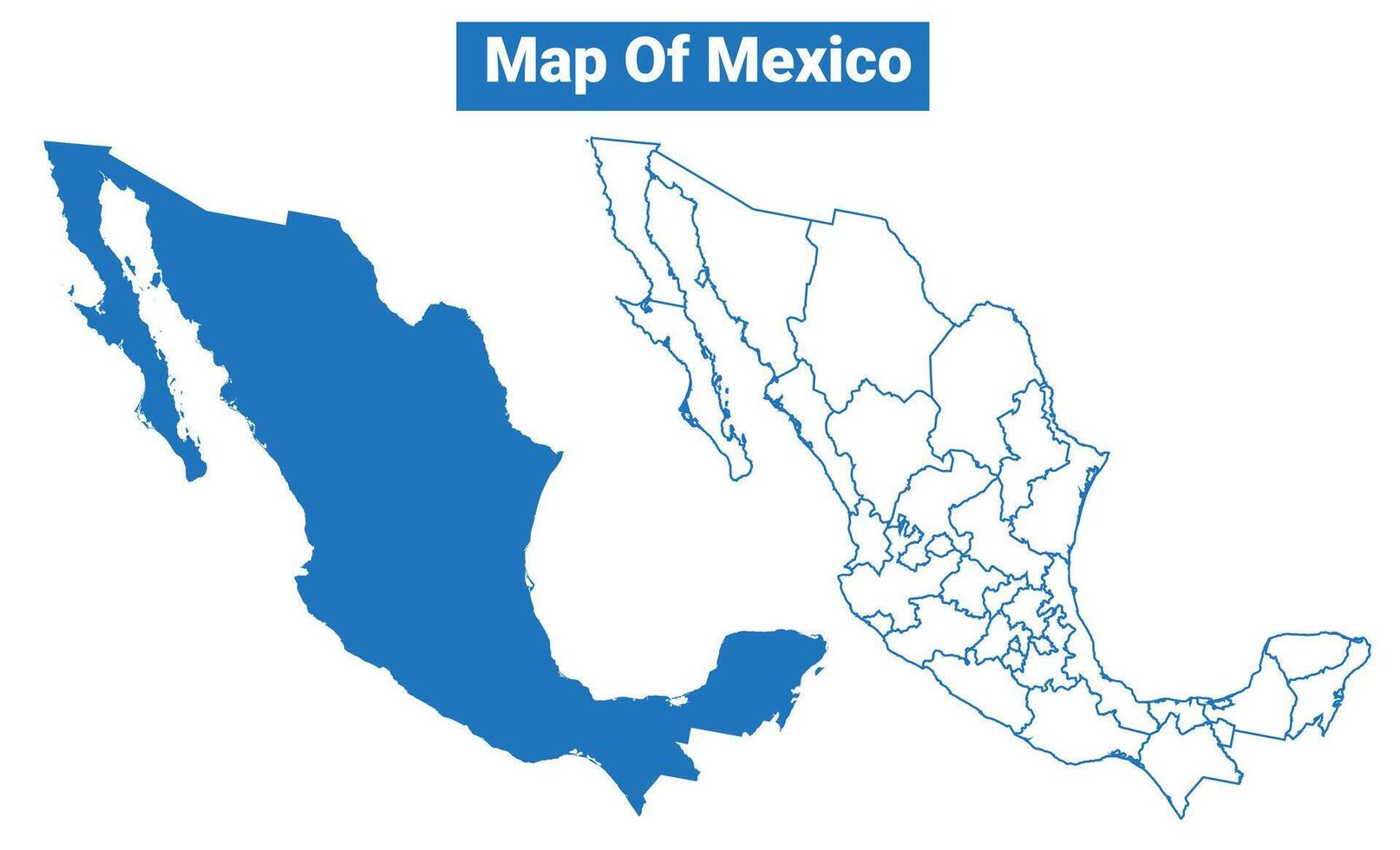 Mexico simple flat map outline style illustration set vector