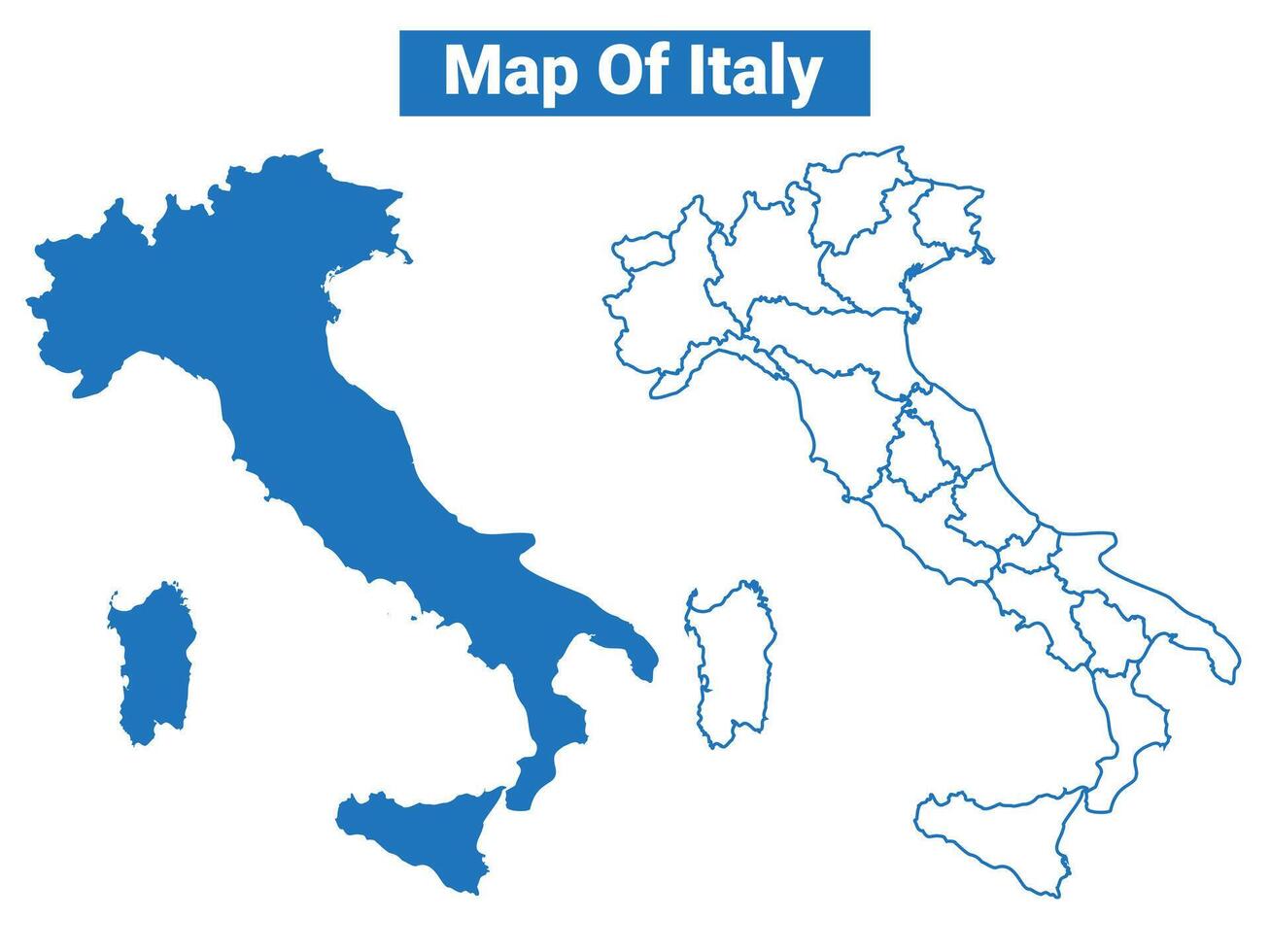 Italy simple flat map outline style illustration set vector