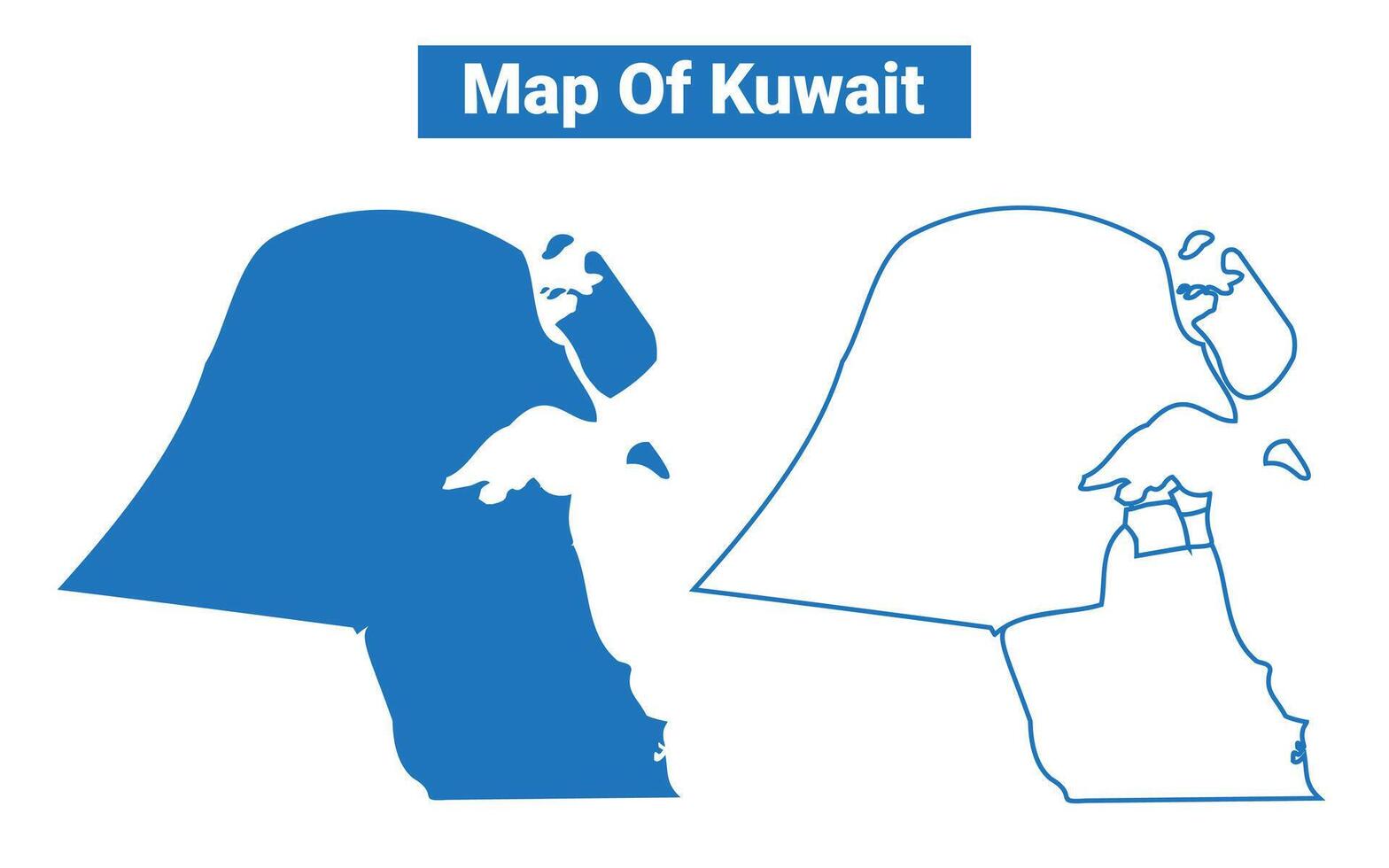 Kuwait simple flat map outline style illustration set vector
