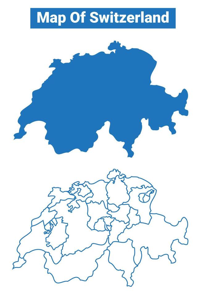 Switzerland simple flat map outline style illustration set vector