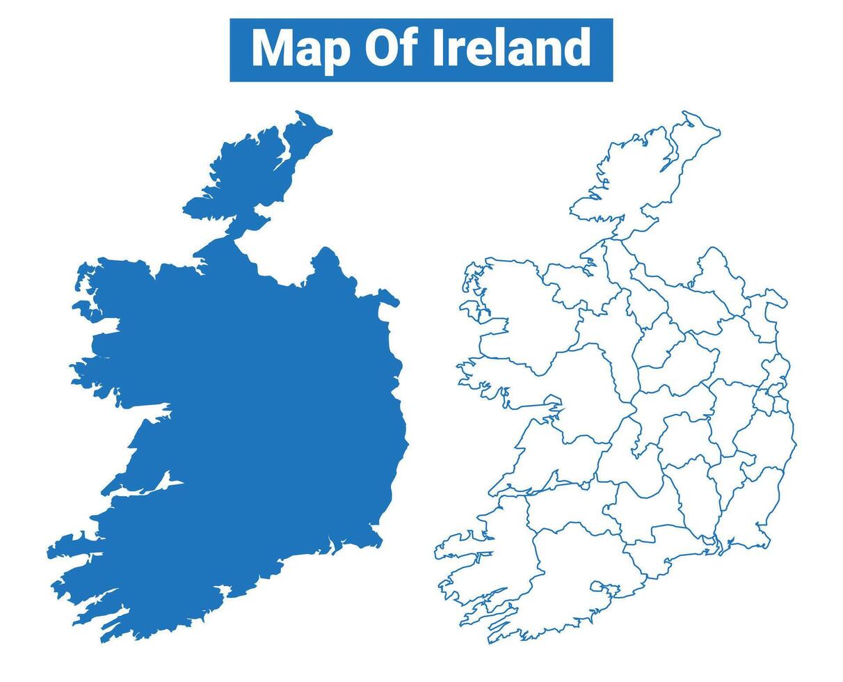Ireland simple flat map outline style illustration set vector