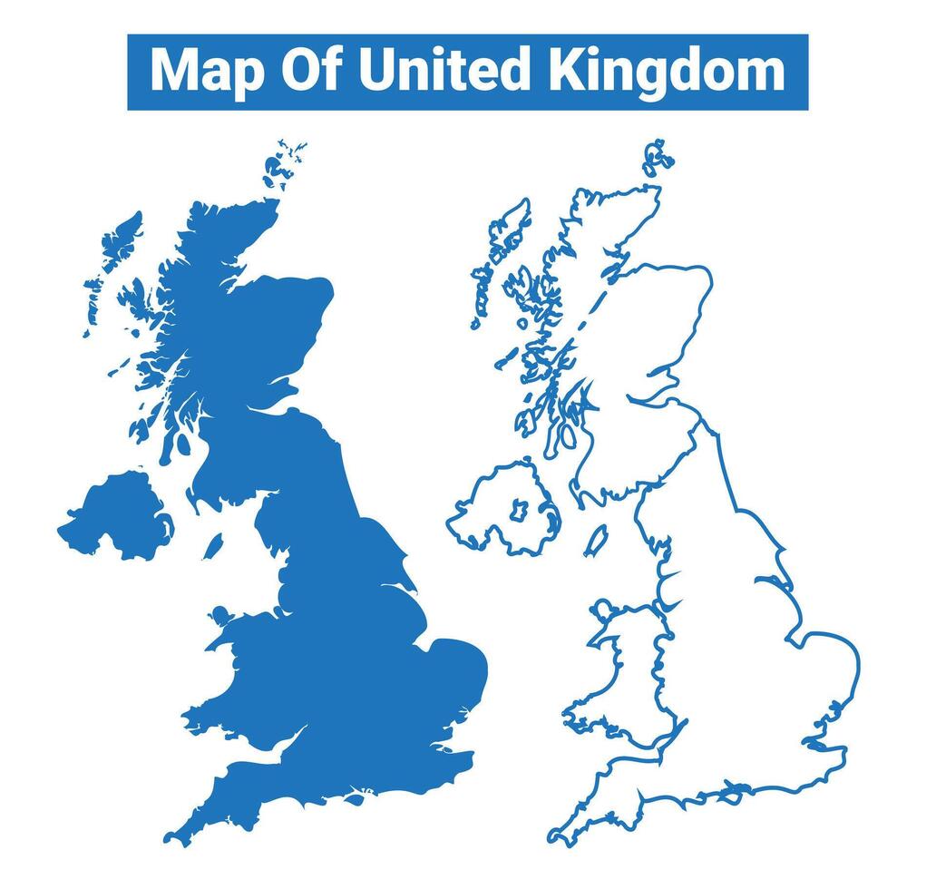 United Kingdom simple flat map outline style illustration set vector