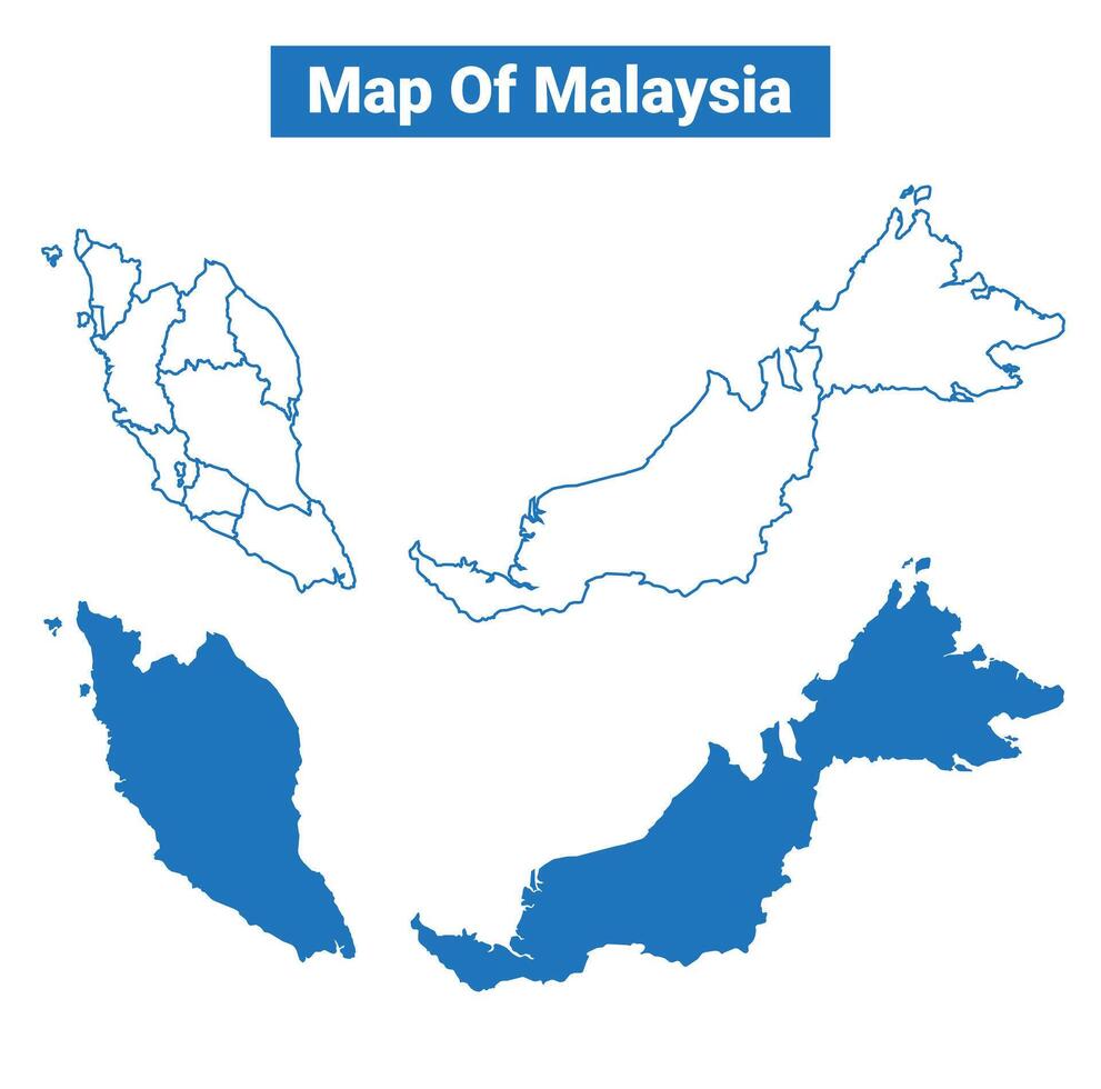 Malaysia simple flat map outline style illustration set vector