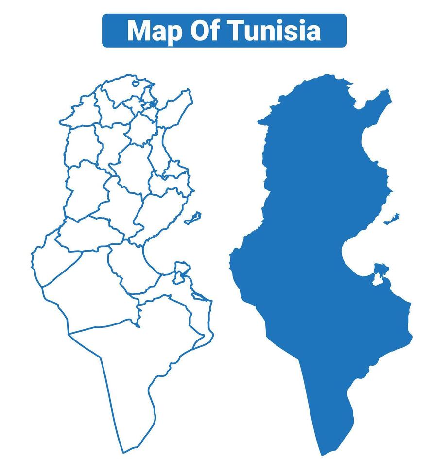 Tunisia simple flat map outline style illustration set vector