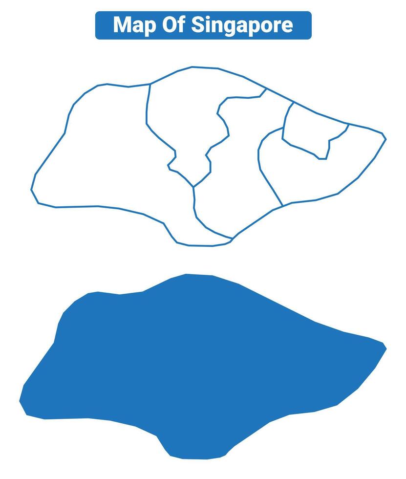 Singapore simple flat map outline style illustration set vector