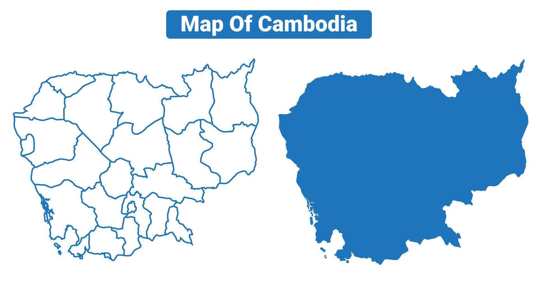 Cambodia simple flat map outline style illustration set vector
