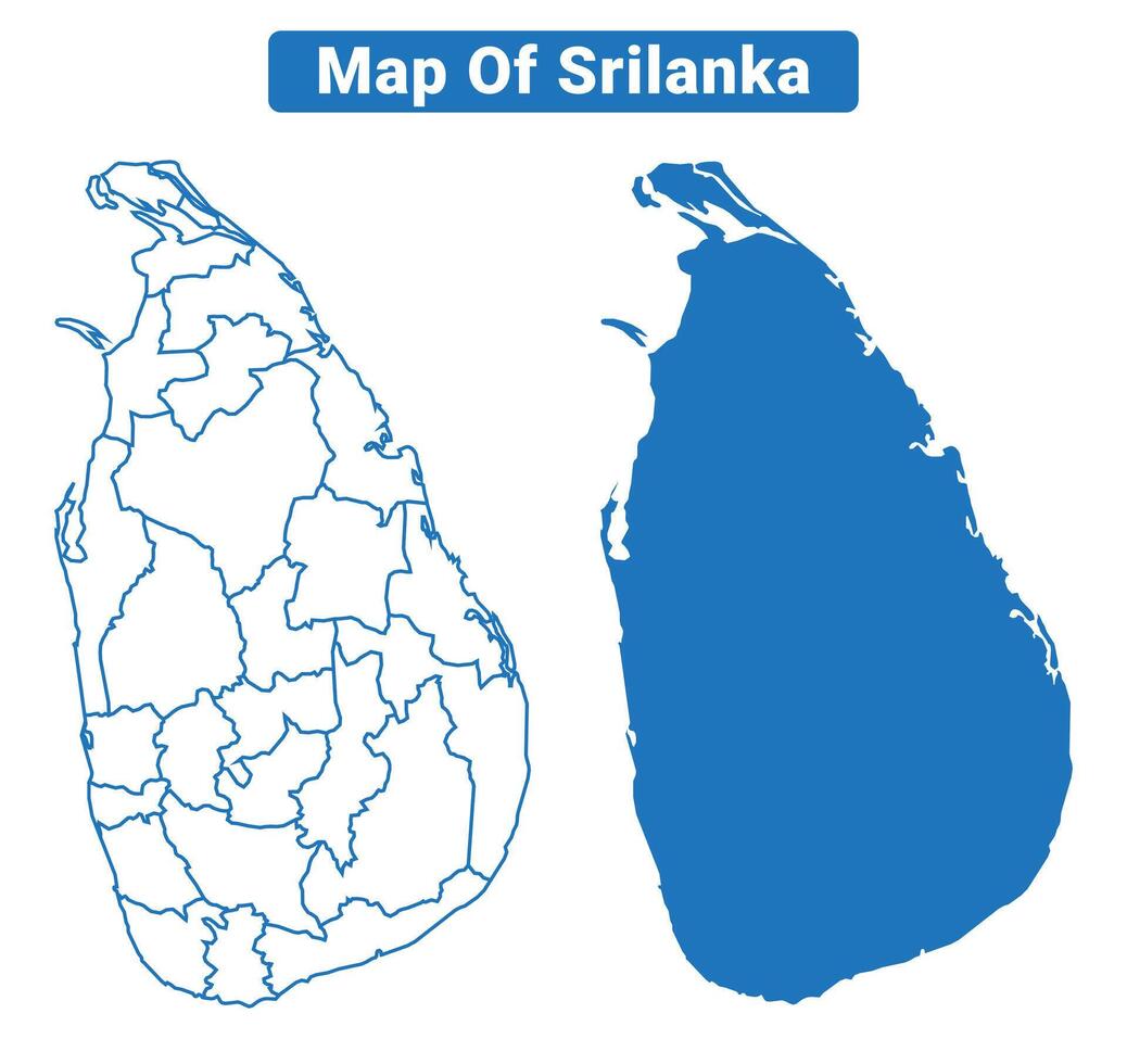 Sri Lanka simple flat map outline style illustration set vector