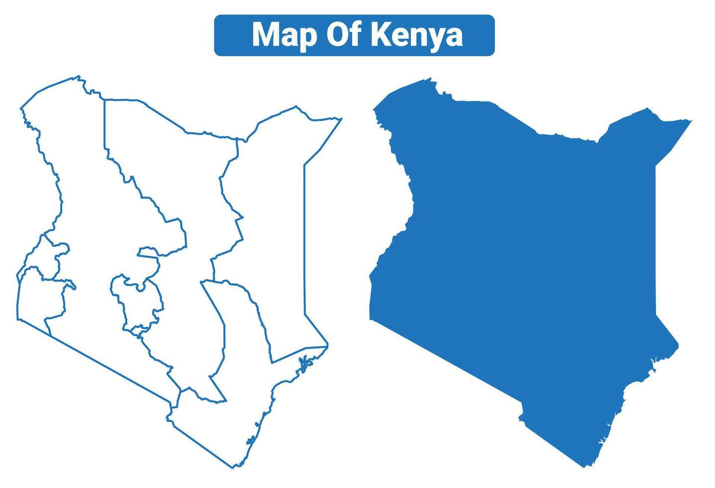 Kenya simple flat map outline style illustration set vector
