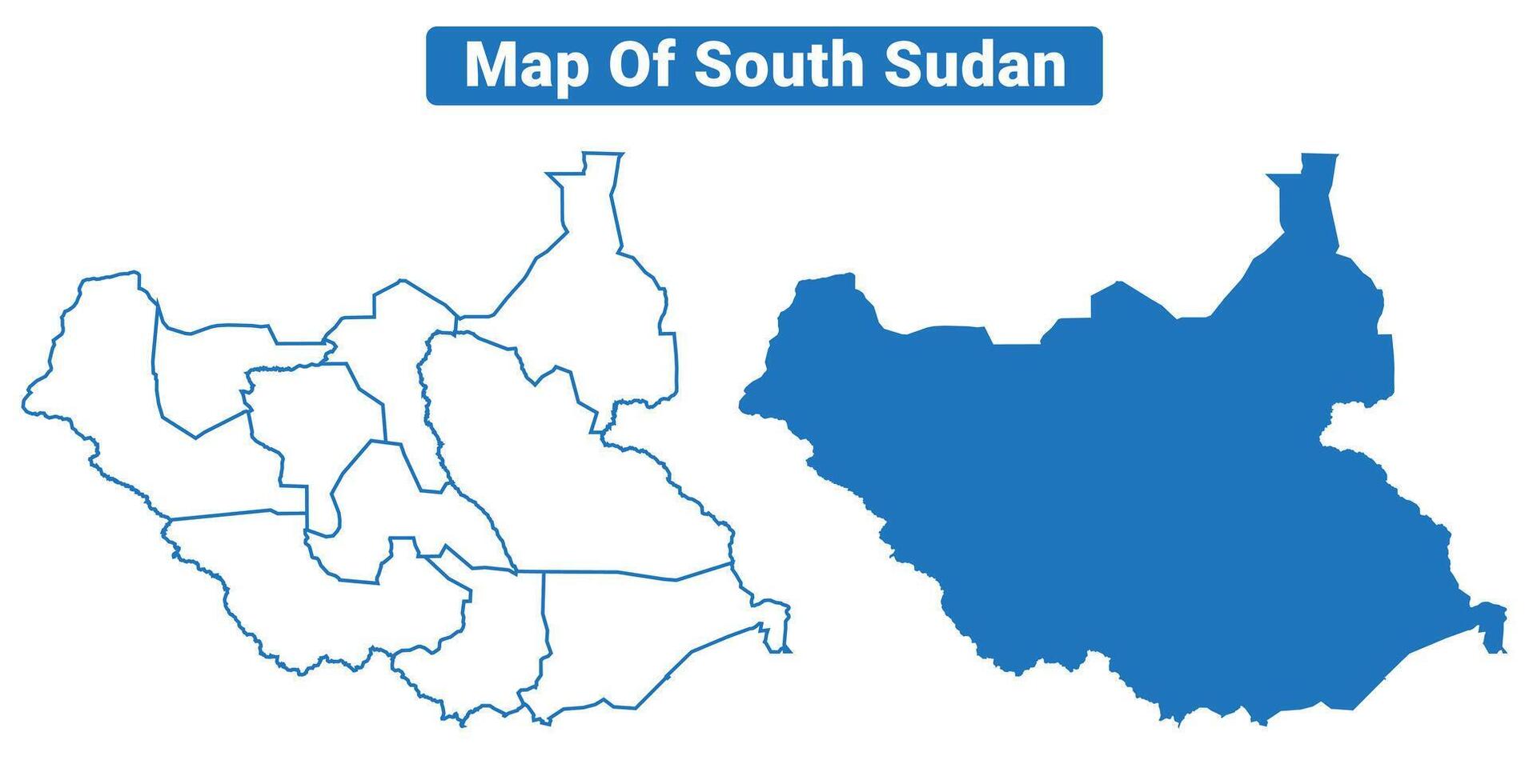 South Sudan simple flat map outline style illustration set vector