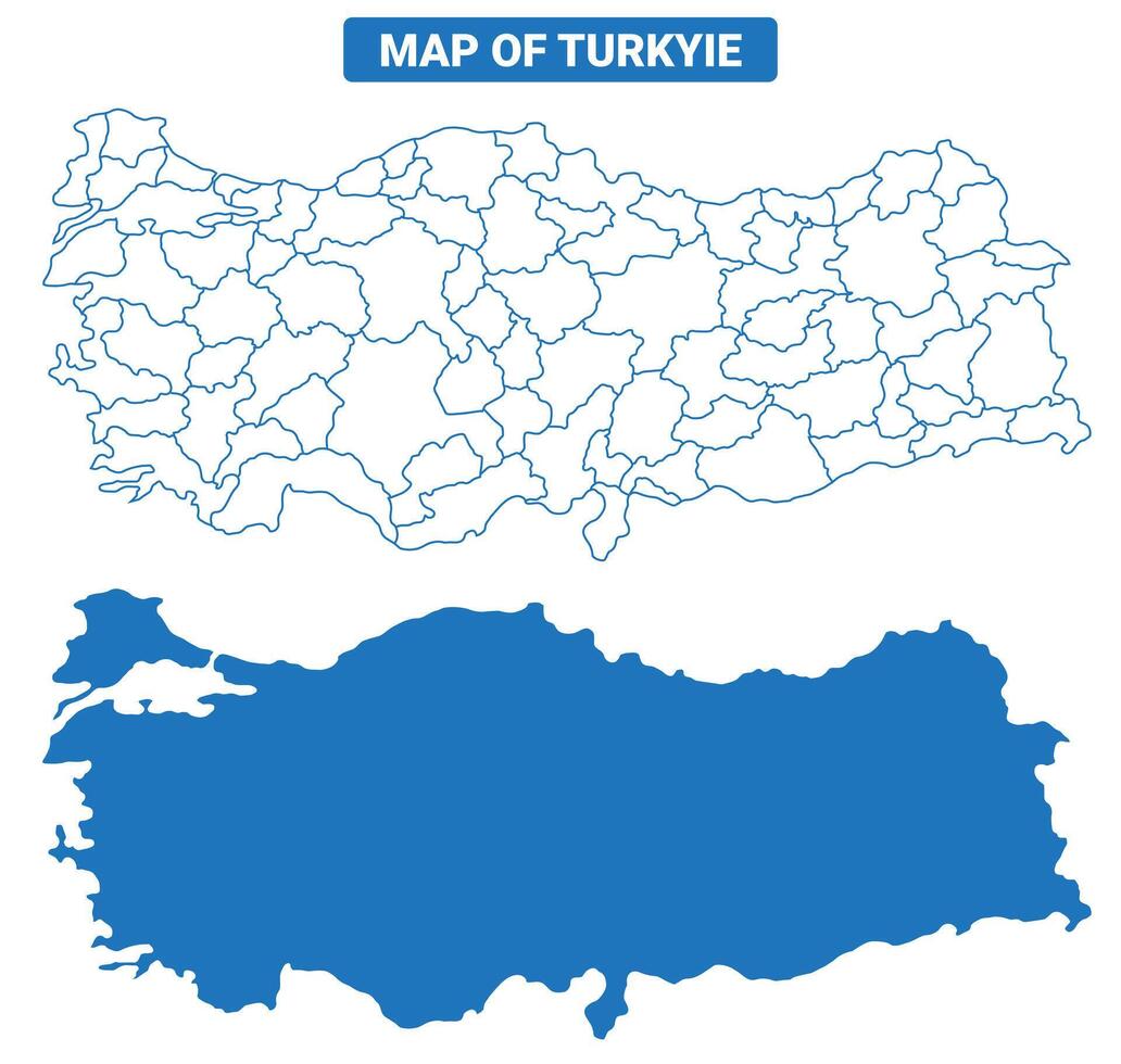 Turkiye simple flat map outline style illustration set vector