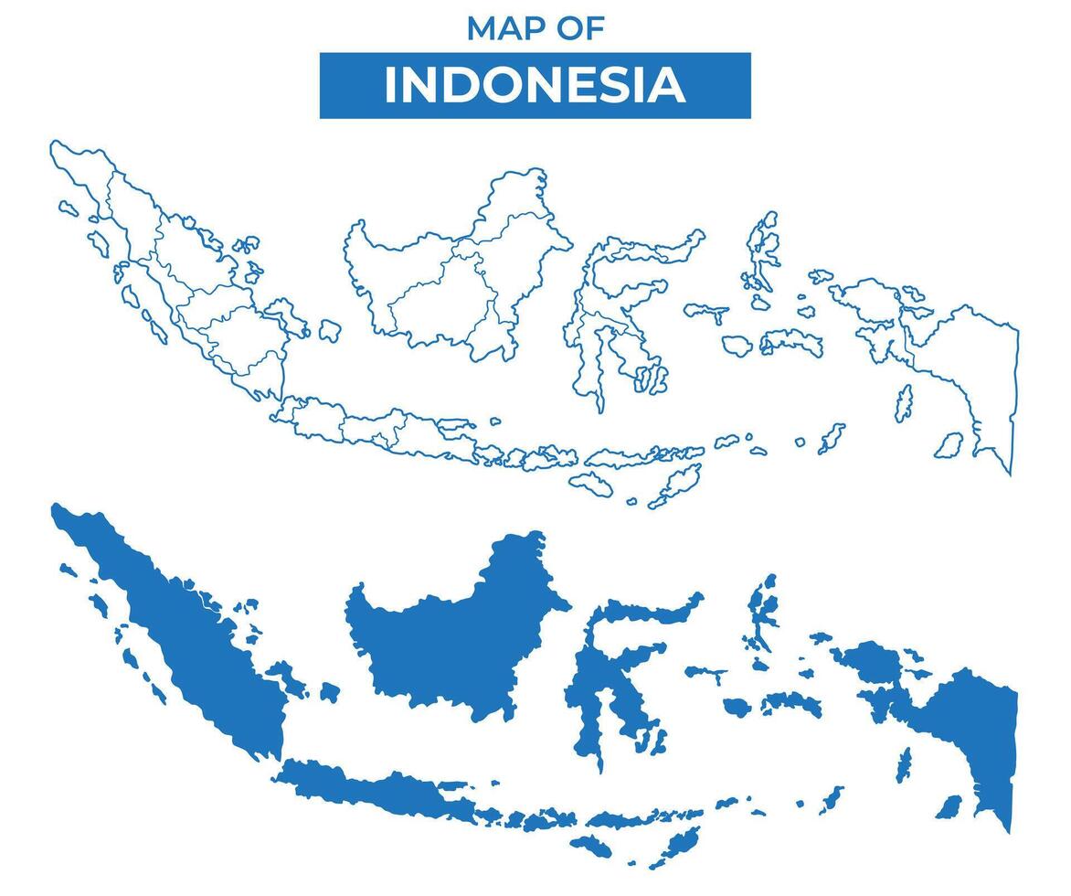Indonesia simple flat map outline style illustration set vector