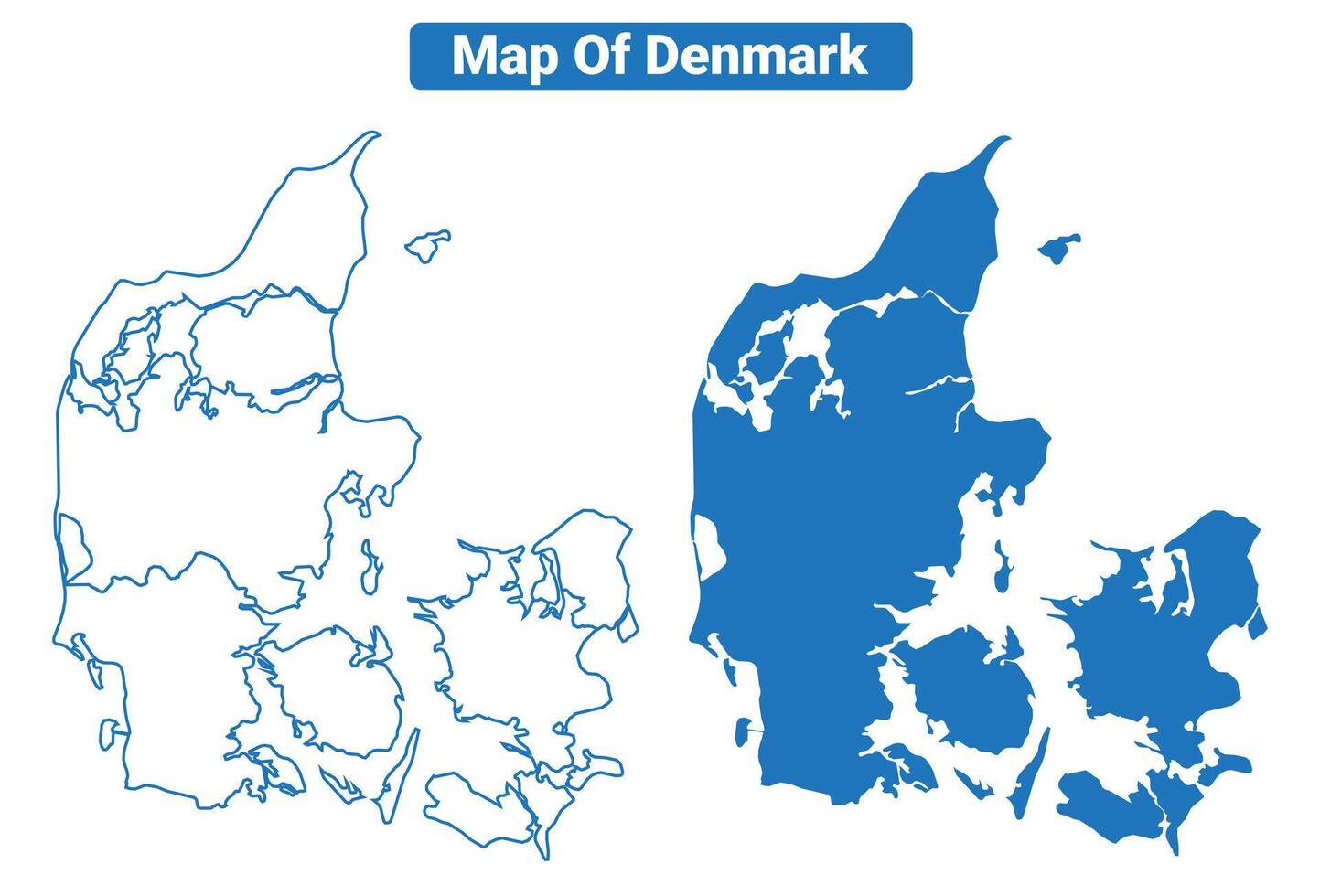 Denmark simple flat map outline style illustration set vector