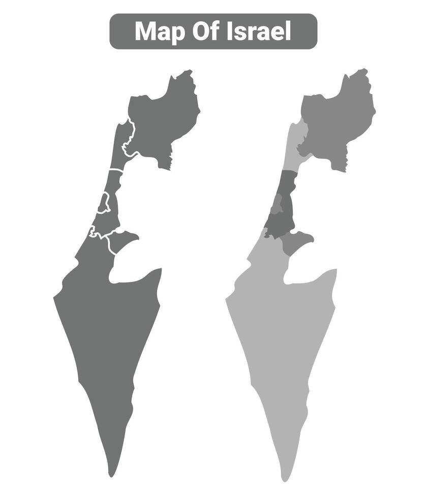 Greyscale Israel political map with borders of region illustration set vector