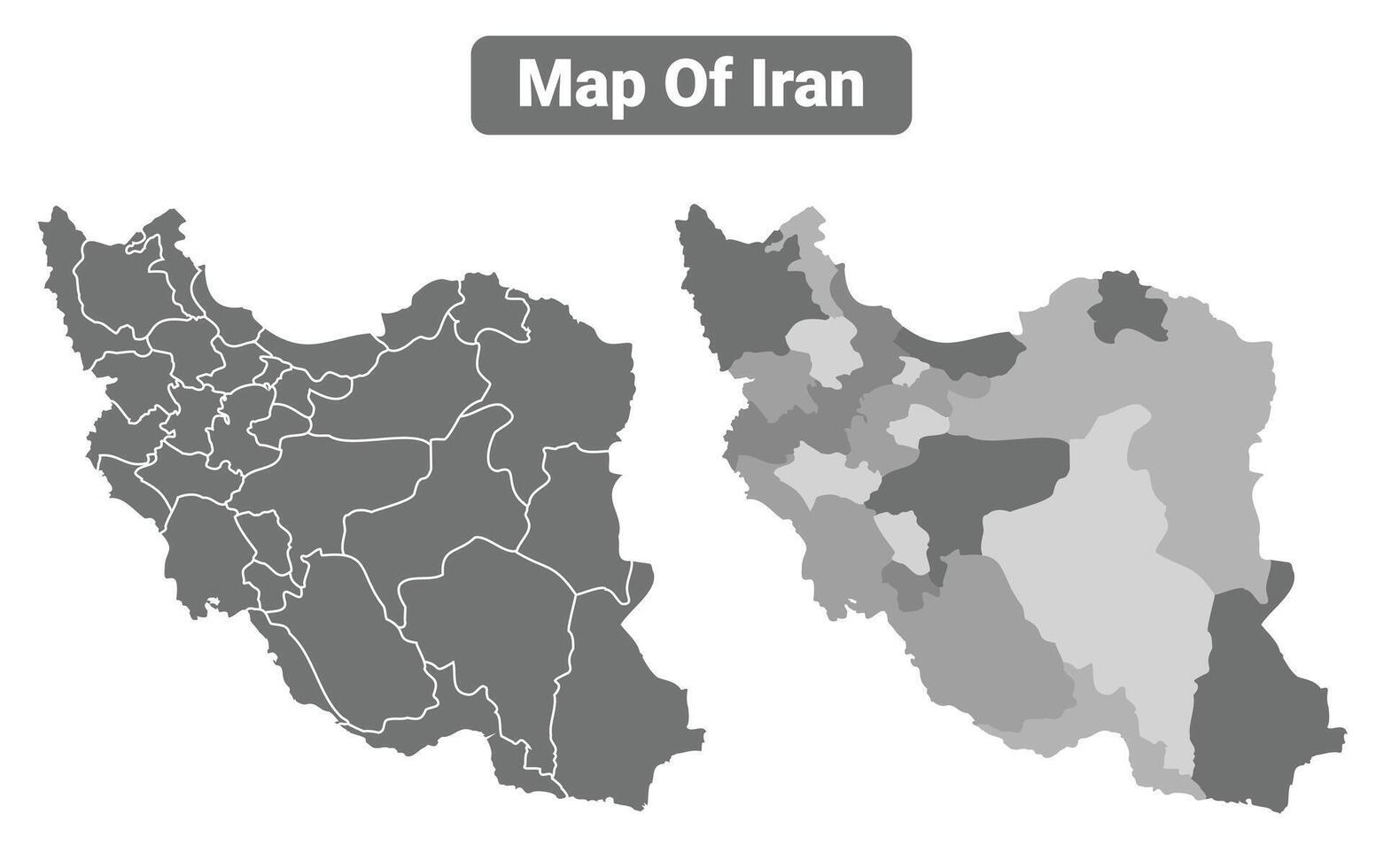 Greyscale Iran political map with borders of region illustration set vector