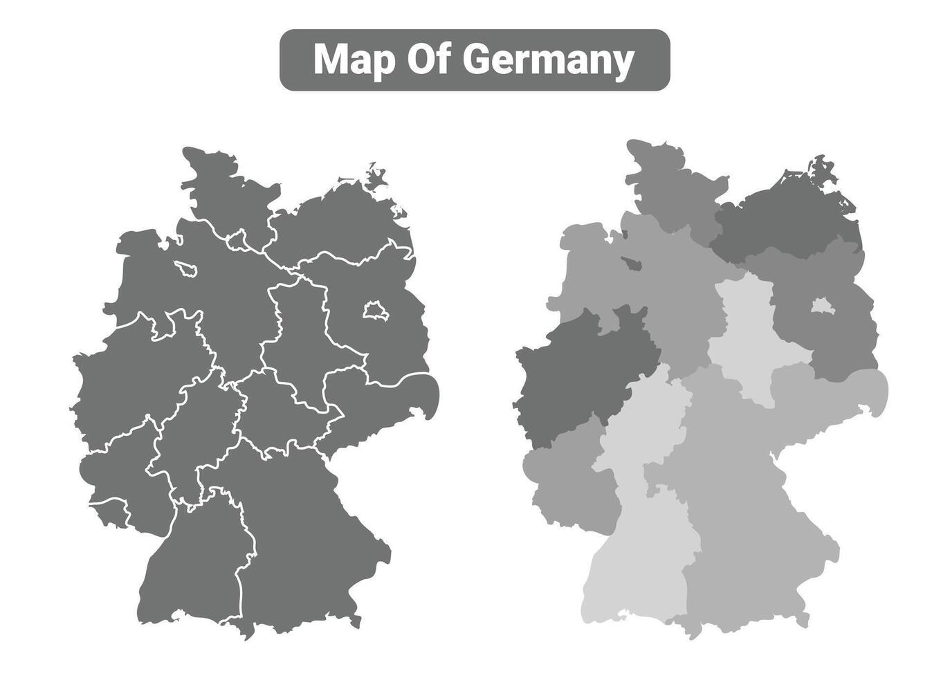 Greyscale Germany political map with borders of region illustration set vector